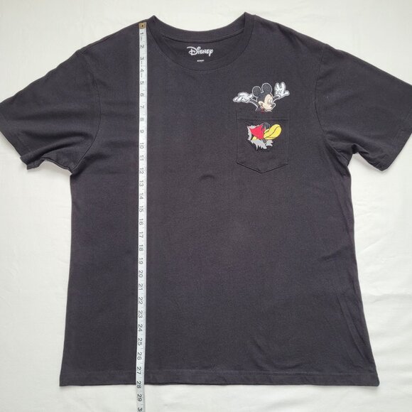 Disney Mickey Mouse Pocket T-shirt Embroidered Mickey Mouse Black Large - Picture 4 of 8